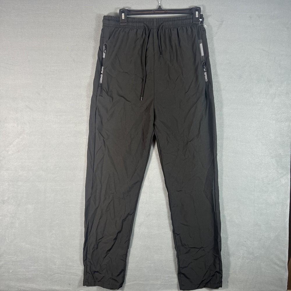 INEW SPORT Men's Black Activewear Track Pants Joggers Elastic Waist Zipper